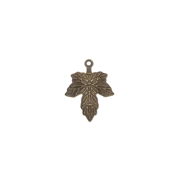 Charm, antique gold-plated brass, 12mm double-sided maple leaf. Sold per pkg of 20. image number 0