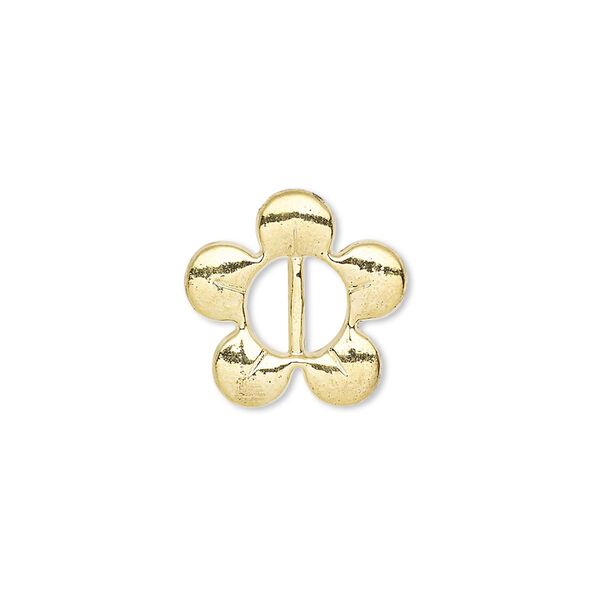 Slide, gold-finished "pewter" (zinc-based alloy), 16x16mm single-sided flower, 7x2mm hole. Sold per pkg of 20. image number 0