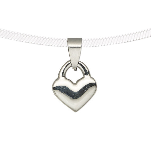 Pendant, stainless steel, 16.5x14mm double-sided heart lock. Sold individually. image number 0