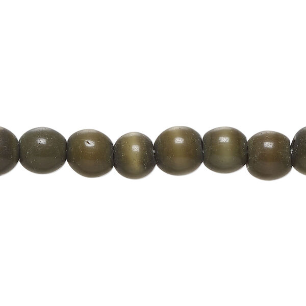 Bead, cat's eye glass (fiber optic glass), dark camo, 6-8mm irregular round. Sold per 14-inch strand, approximately 55 beads. image number 0