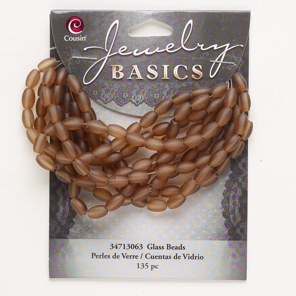 Bead, glass, frosted translucent light brown, 7x5mm oval. Sold per pkg of 135. image number 0