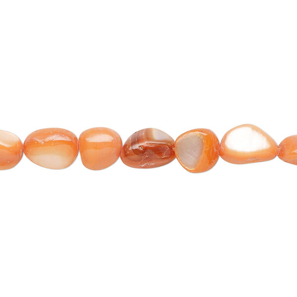 Bead, mother-of-pearl shell (dyed), pkg/30 inches, small to large pebble, orange. image number 0