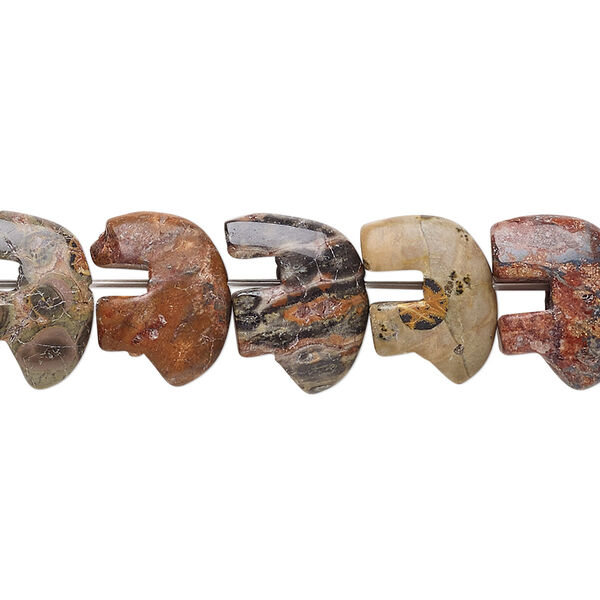 Bead, leopardskin jasper (natural), 13x10mm Zuni-style bear, B grade, Mohs hardness 6-1/2 to 7. Sold per 8-inch strand. image number 0
