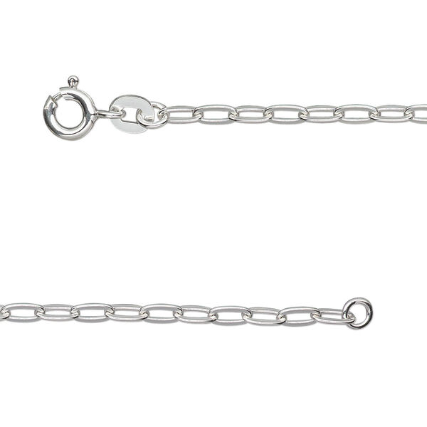 Chain, sterling silver, 5x2.5mm flat oval cable, 18 inches with springring clasp. Sold individually. image number 0