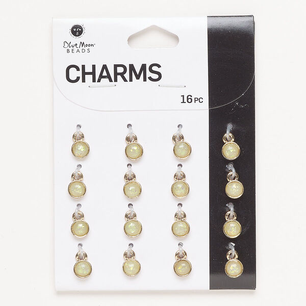 Drop, copper-finished brass and resin, opal-green, 6mm round. Sold per pkg of 16. image number 0