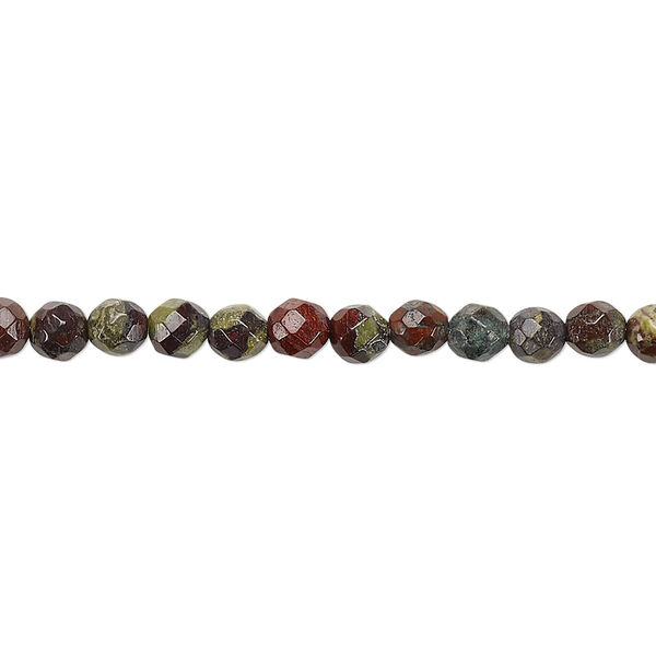 Bead, dragon blood jasper (natural), 4mm faceted round, B grade, Mohs hardness 6-1/2 to 7. Sold per 8-inch strand, approximately 45 beads. image number 0