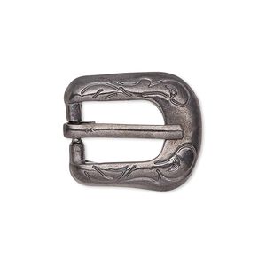 Clasp, gunmetal-finished "pewter" (zinc-based alloy), 24x19mm single-sided buckle with swirl design, 14x9.5mm inside diameter. Sold per pkg of 2.