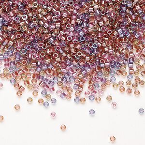 Seed bead, Miyuki Delica®, glass, pkg/7.5g, #11 round, transparent inside dyed color purple/salmon mix (DB0982).