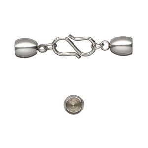 Clasp S-hook 1pkg1, 32x7mm / fits 6.5x5mm cord / 4mm 21 gauge jump ring, stainless steel 1-strand