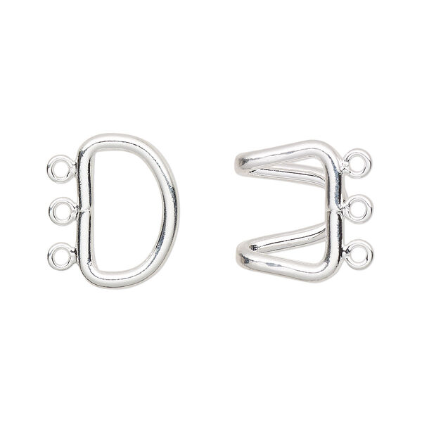 Clasp, 3-strand hook, silver-plated brass, 23x15mm. Sold per pkg of 10. image number 0