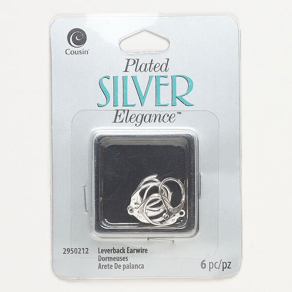 Ear wire leverback 1pkg6, 13mm / closed loop, silver-finished brass 3 pair image number 0
