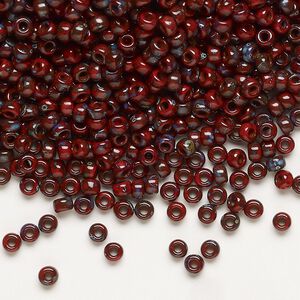Seed bead, Miyuki, glass, pkg/250g, #8 rocaille, opaque Picasso red, (RR-4513).