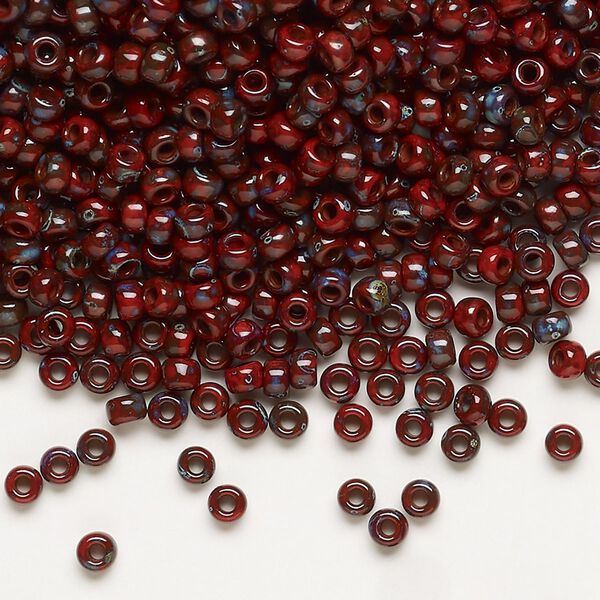 Seed bead, Miyuki, glass, pkg/250g, #8 rocaille, opaque Picasso red, (RR-4513). image number 0