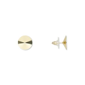 Earstud 1pkg10 Almost Instant Jewelry®, 14.5mm round / 14mm rivoli glue-in setting / comfort clutch, gold-finished brass / steel / plastic 5 pair