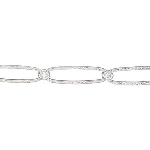Chain 1pkg1 sterling silver long & short, 5mm knurled oval, 5 foot unfinished