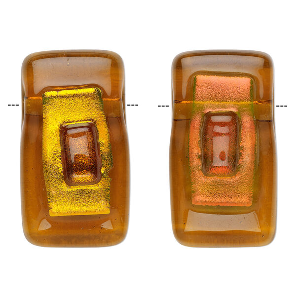 Bead, Paula Radke, dichroic glass, transparent amber and orange, 40x21mm-42x23mm top-drilled stacked rectangle. Sold individually. image number 0