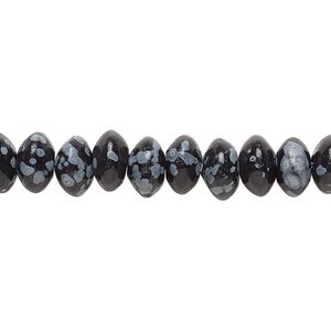 Snowflake obsidian 1pkg1, rondelle bead natural 15.5-16 inch 8x4mm