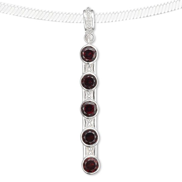 Pendant, garnet (natural) and sterling silver, 41x6mm rectangle with 5mm faceted round. Sold individually. image number 0