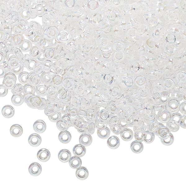 Seed bead, Miyuki, glass, pkg/10g, 3x1.3mm spacer rondelle, translucent AB clear, (SPR3-250). image number 0