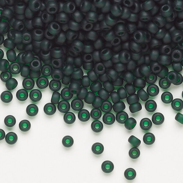 Seed bead, Miyuki, glass, pkg/50g, #8 rocaille, translucent matte emerald green (RR-156F). image number 0