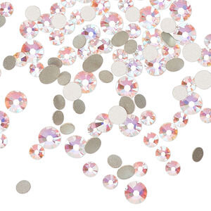 Flat back mix 1pkg150, crystal, clear AB, 3-4.8mm faceted round, SS12 / SS16 / SS20