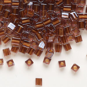 Seed bead, Miyuki 1pkg10g, glass, 3.5-3.7mm square, translucent copper inside dyed color amethyst (SB-2646)