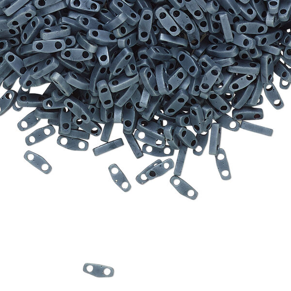 Seed bead, TILA®, glass, pkg/5g, 5x1.2mm quarter tila rectangle, opaque matte gunmetal blue, (QTL-2001). image number 0