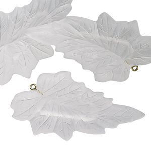 Focal, vintage German acrylic and gold-finished "pewter" (zinc-based alloy), frosted translucent clear, 50x35mm leaf. Sold per pkg of 3.