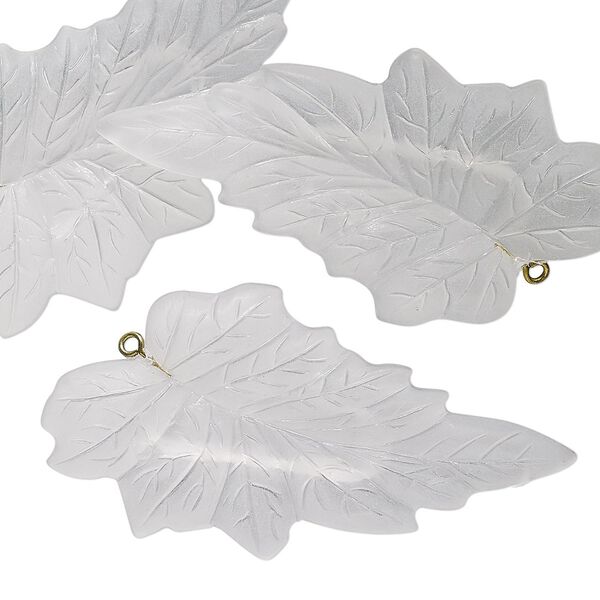 Focal, vintage German acrylic and gold-finished "pewter" (zinc-based alloy), frosted translucent clear, 50x35mm leaf. Sold per pkg of 3. image number 0