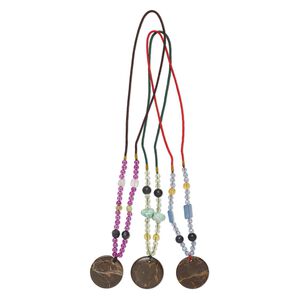 Multi-gemstone / acrylic / glass 1pkg3, round pendant necklace mix continuous loop 20-24 inch 37-38mm