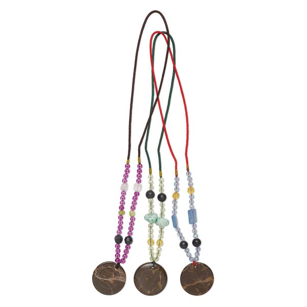 Multi-gemstone / acrylic / glass 1pkg3, round pendant necklace mix continuous loop 20-24 inch 37-38mm image number 0