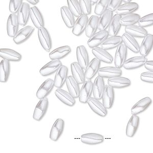 Bead, acrylic pearl, white, 6x3mm-7x3mm oval. Sold per pkg of 55.