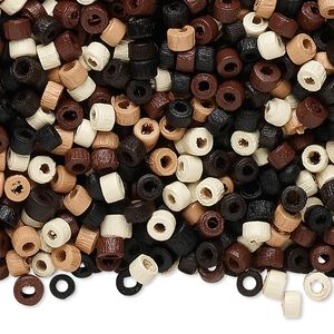 Bead mix, wood, mixed neutral colors, 3x2mm heishi. Sold per 90-gram pkg, approximately 9,000 beads.