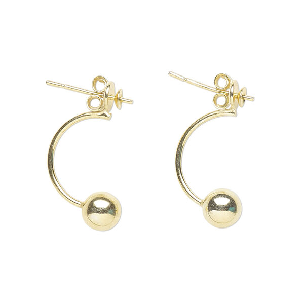Earstud, gold-finished sterling silver, 20mm with 2mm cup / 2-4mm peg / 4mm half ball. Sold per pair. image number 0
