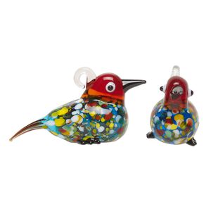 Focal, lampworked glass, translucent multicolored, 48x26mm 3D bird. Sold individually.