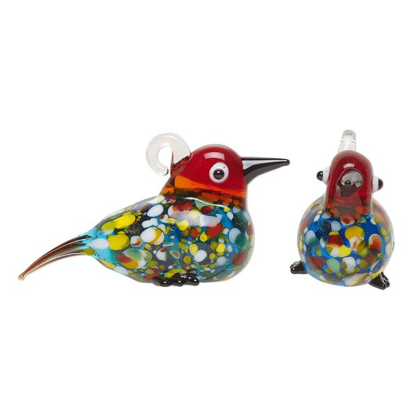 Focal, lampworked glass, translucent multicolored, 48x26mm 3D bird. Sold individually. image number 0