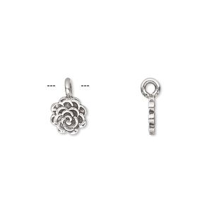 Charm, Hill Tribes, antiqued sterling silver, 8mm single-sided flower. Sold individually.