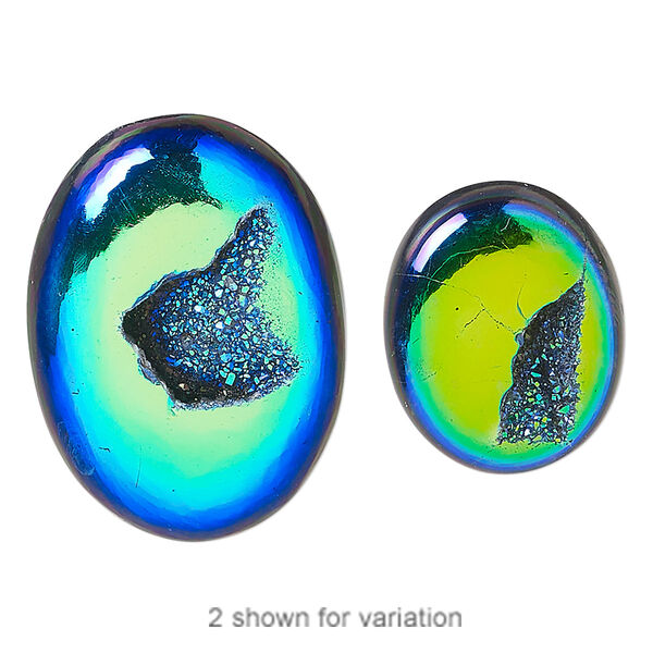 Druzy agate 1pkg1, hand-cut non-calibrated dichroic oval cab C grade, 20x13mm-30x23mm image number 0