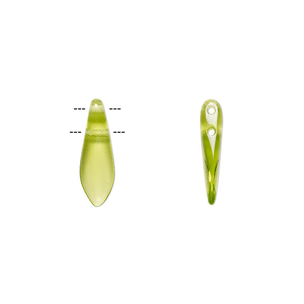 Bead, Czech pressed glass, transparent olivine, 16x5mm top-drilled dagger with 2 holes. Sold per pkg of 20. image number 0