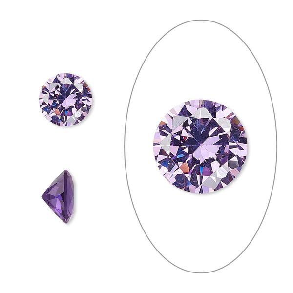 Gem, cubic zirconia, amethyst purple, 8mm faceted round, Mohs hardness 8-1/2. Sold individually. image number 0