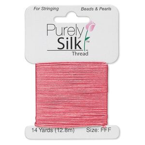 Thread, Purely Silk™, coral, size FFF. Sold per 14-yard card.