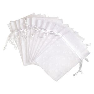 Pouch, flocked organza, white, 6x4 inches with dots pattern and drawstring closure. Sold per pkg of 12.