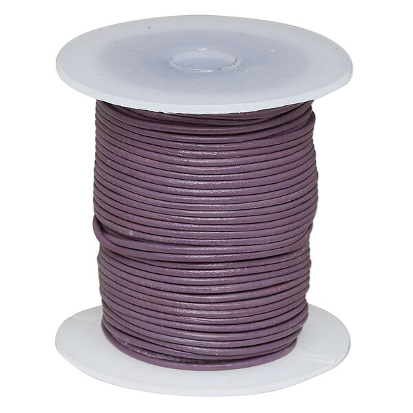 Cord, leather (dyed), purple, 1-1.2mm round. Sold per 25-yard spool. image number 0