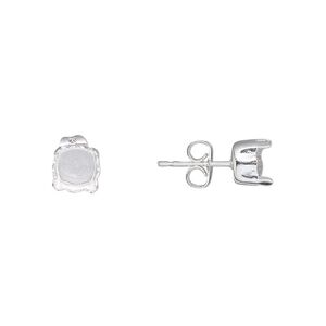 Earstud 1pkg4 silver-plated, 6mm / SS29 rivoli or chaton 4-prong setting / earnuts, brass / steel 2 pair