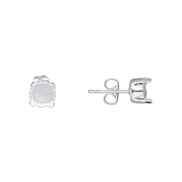 Earstud 1pkg4 silver-plated, 6mm / SS29 rivoli or chaton 4-prong setting / earnuts, brass / steel 2 pair image number 0