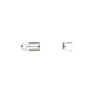 Cord end, fold-over, silver-finished brass, 5x4mm with 3.5mm inside diameter. Sold per pkg of 50.