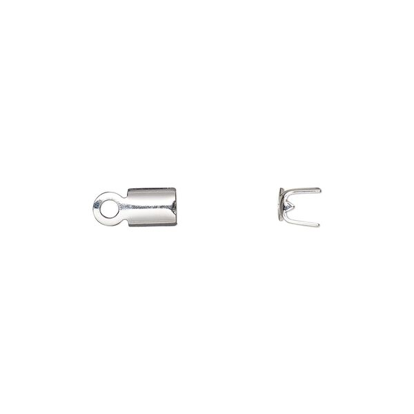 Cord end, fold-over, silver-finished brass, 5x4mm with 3.5mm inside diameter. Sold per pkg of 50. image number 0