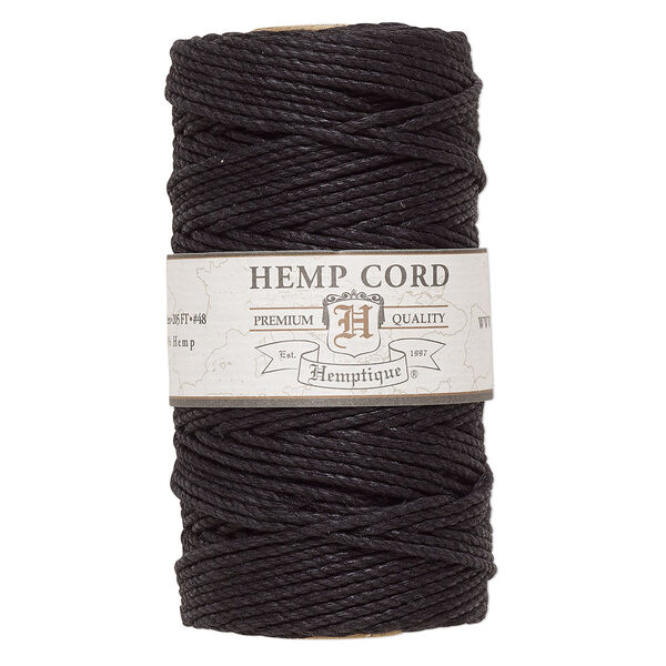 Cord, Hemptique®, polished hemp, black, 1.8mm diameter, 48-pound test. Sold per 205-foot spool. image number 0
