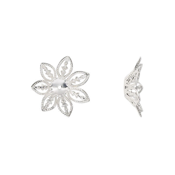 Bead cap, silver-finished steel, 14.5x4mm leaves, fits 8-10mm round bead. Sold per pkg of 20. image number 0