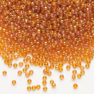 Seed bead, Preciosa Ornela Czech glass, pkg/50g, #11 rocaille, translucent rainbow orange, (91000).